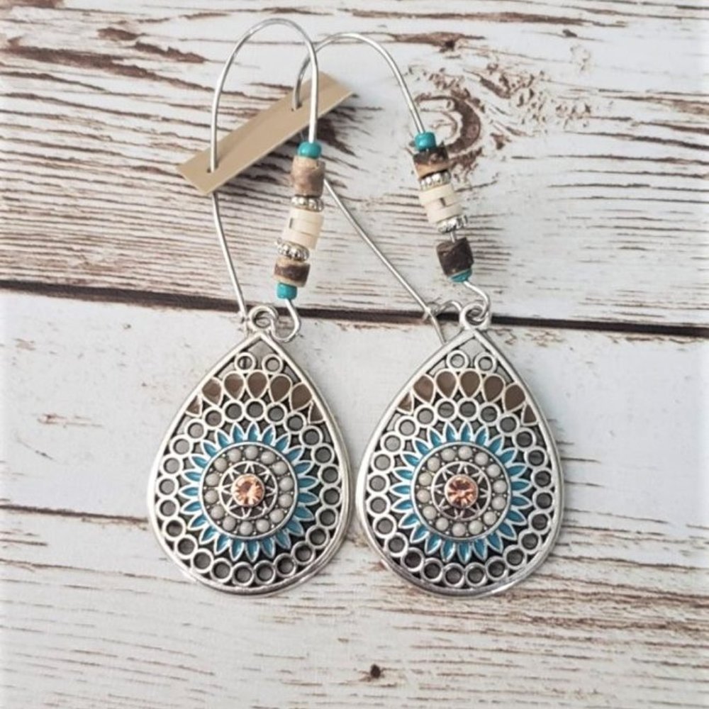 Boho Style Teardrop Shaped Long Dangle Earrings - Brand New